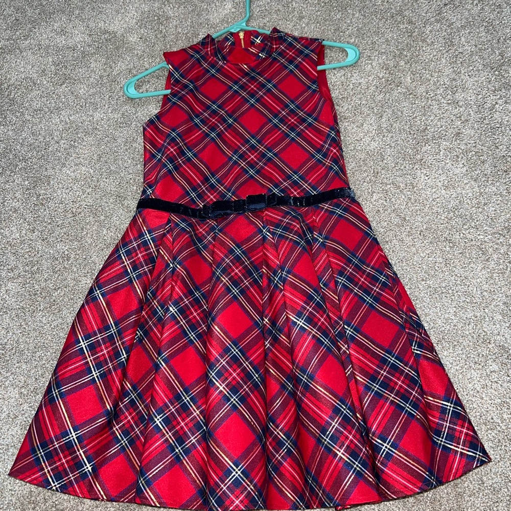 American Girl Red and Blue A-Line Mock Neck Dress